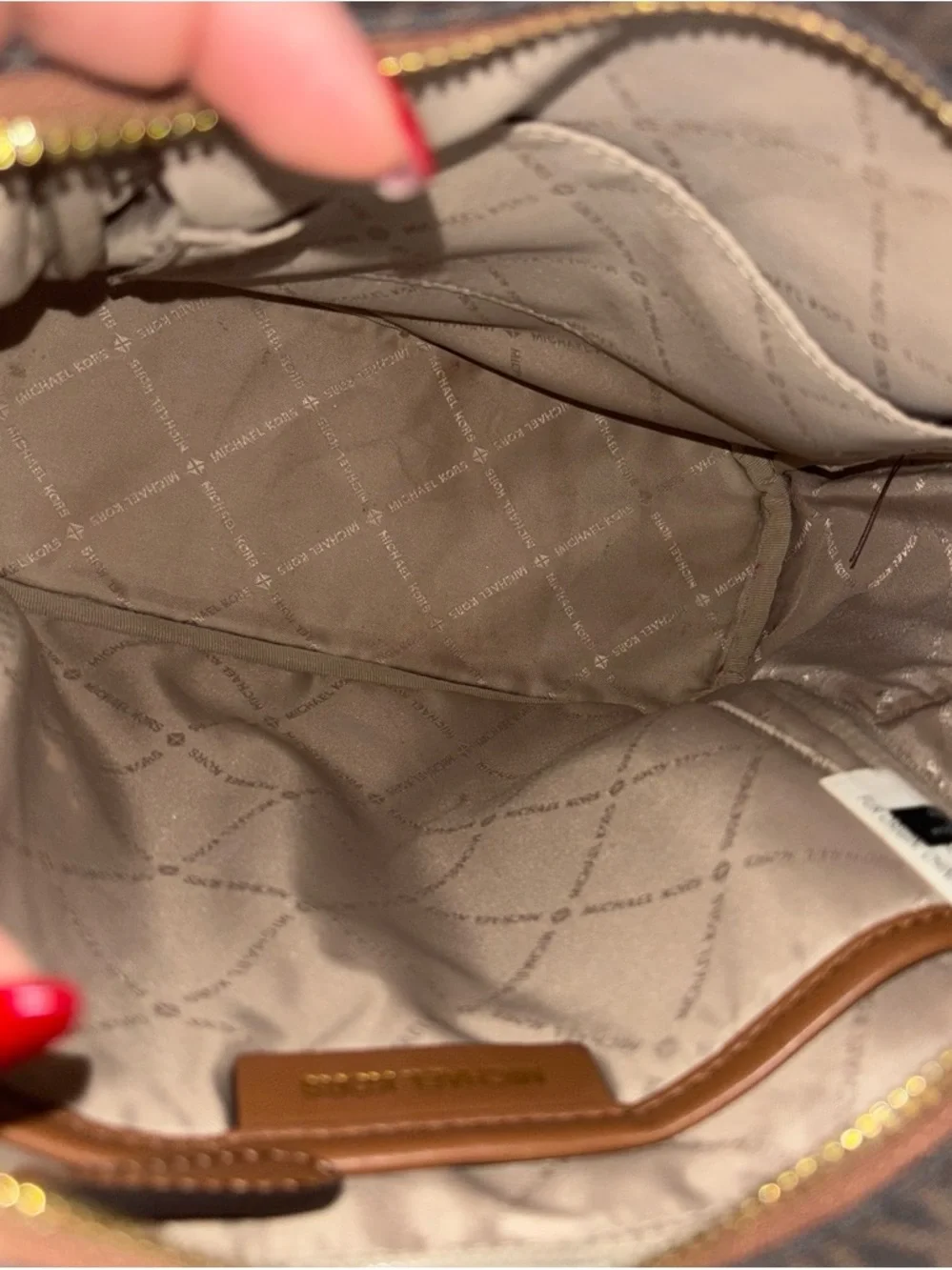 Michael Kors Brown Logo-Print Backpack with Cream Shearling Trim